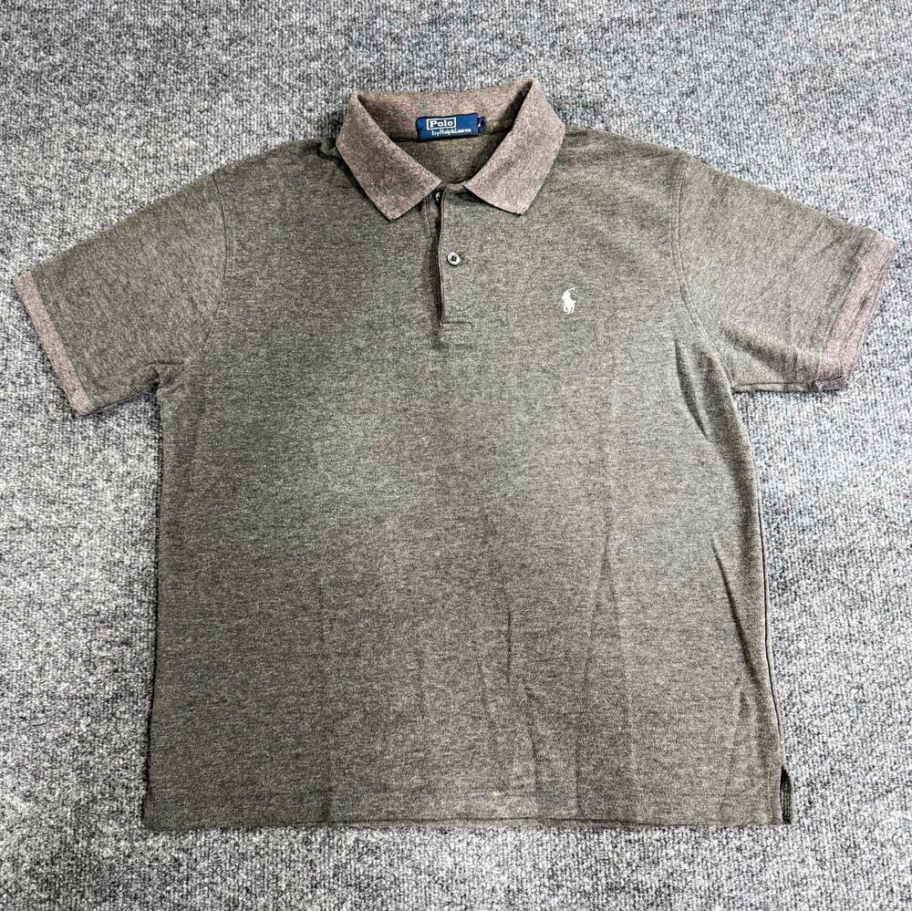 Polo Ralph Lauren Mens Medium Gray Polo Shirt White Pony Short Sleeve Classic